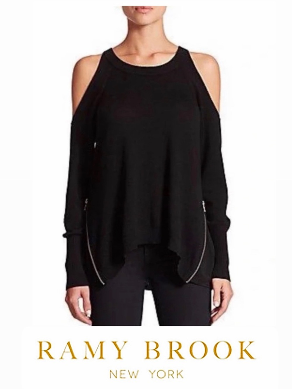 RAMY BROOK Tasha Cold Shoulder Merino Wool Side Zip Sweater